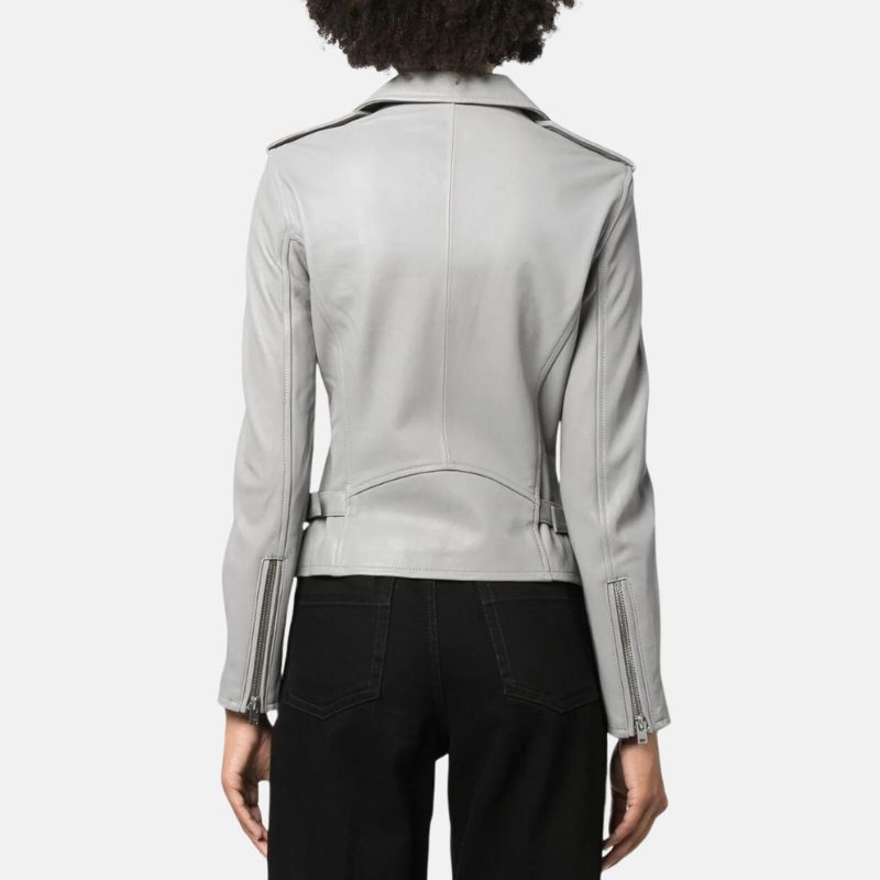 Ashley Biker Grey Leather Jacket For Women's