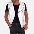 White Motorcycle Leather Vest Mens