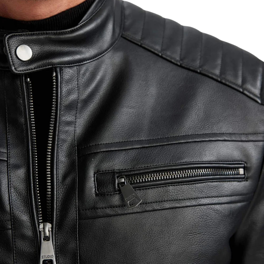 Men's Black Quilted Biker Leather Jacket