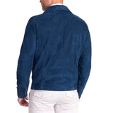 Men's Biker Blue Suede Leather Jacket