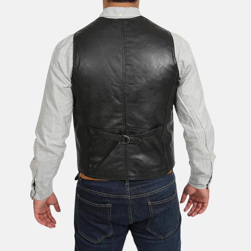 Black Leather Biker Vest