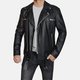 Men's Black Belted Asymmetrical Moto Leather Jacket