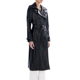 Black Belted Leather Trench Coat