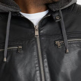 Black Leather Hooded Biker Jacket For Mens