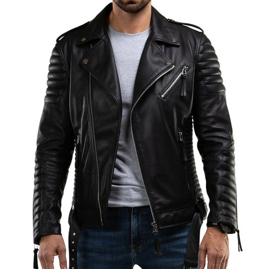 Men’s Quilted Black Leather Motorcycle Jacket