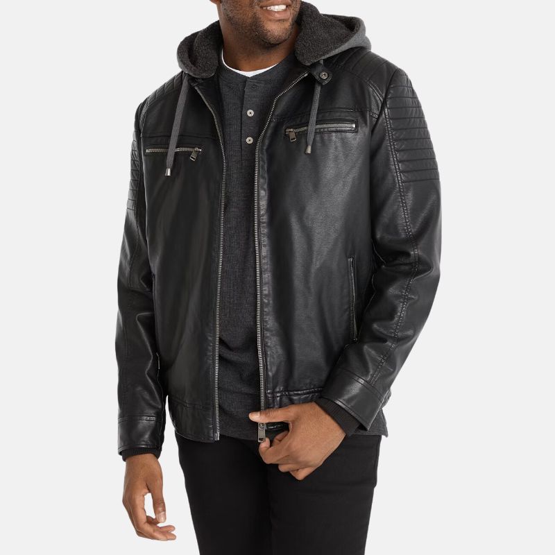 Black Biker Mens Hooded Leather Jacket