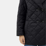 Womens Black Asymmetrical Collar Quilted Coat