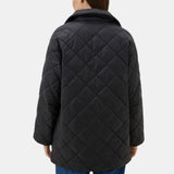 Womens Black Asymmetrical Collar Quilted Coat