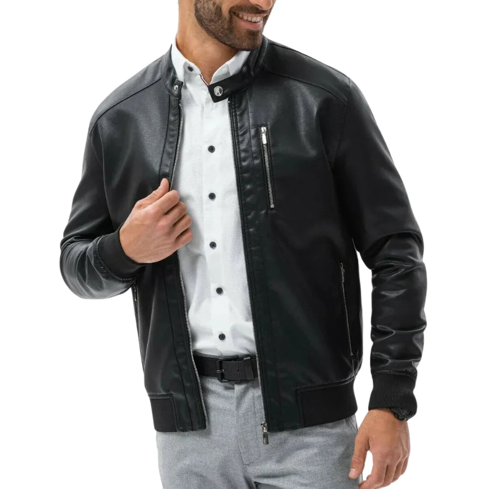 Black Men's Cafe Racer Bomber Leather Jacket