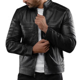 Men's Genuine Lambskin Black Cafe Racer Leather Jacket