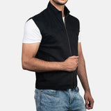 Decent Black Cotton Dutton Vest For Mens 