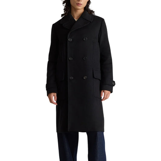 Mens Double Breasted Black Wool Overcoat