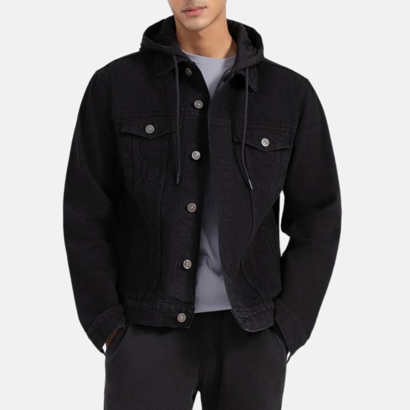 Black Hooded Denim Jacket Mens