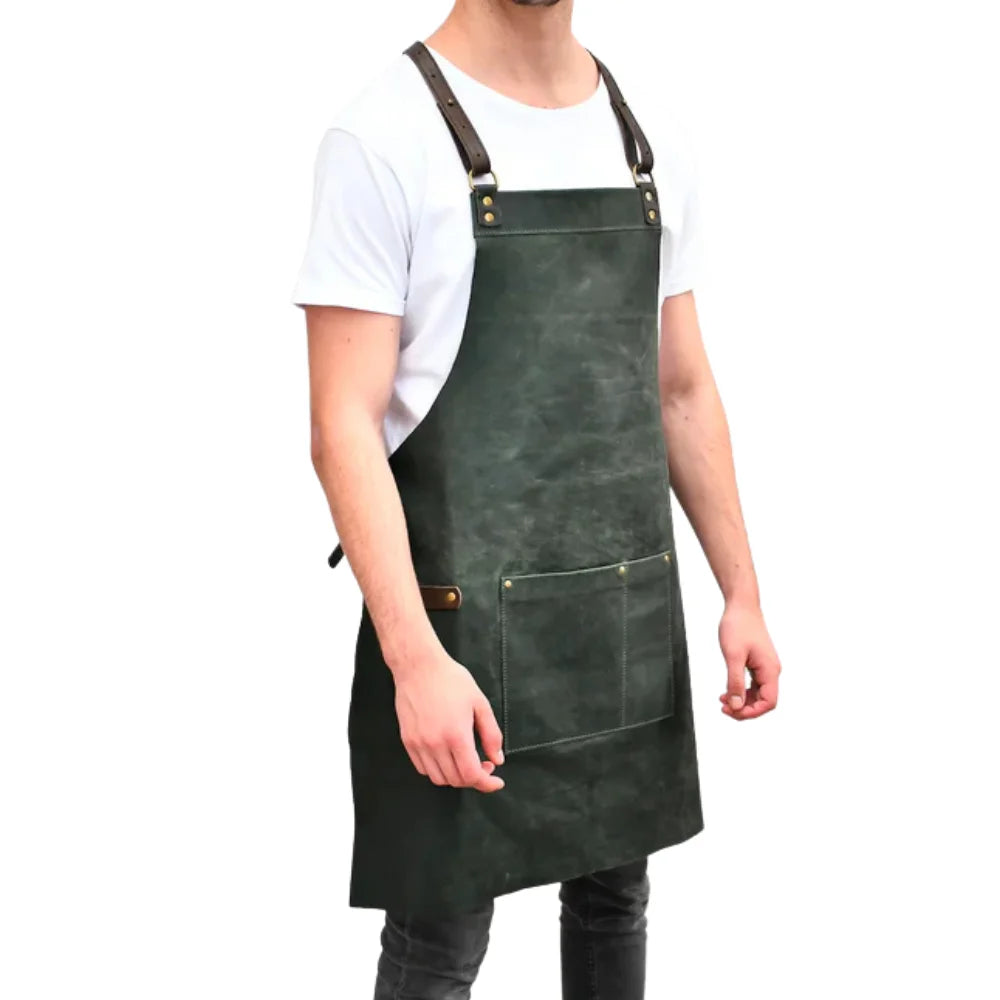 Genuine Leather Cooking Apron for Barbecue, Grilling and Chef's