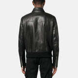 Black Classic Biker Leather Jacket With Shirt Collar For Mens