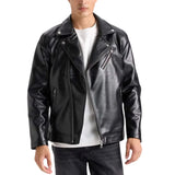 American Polo Collar Black Men Biker Leather Jacket