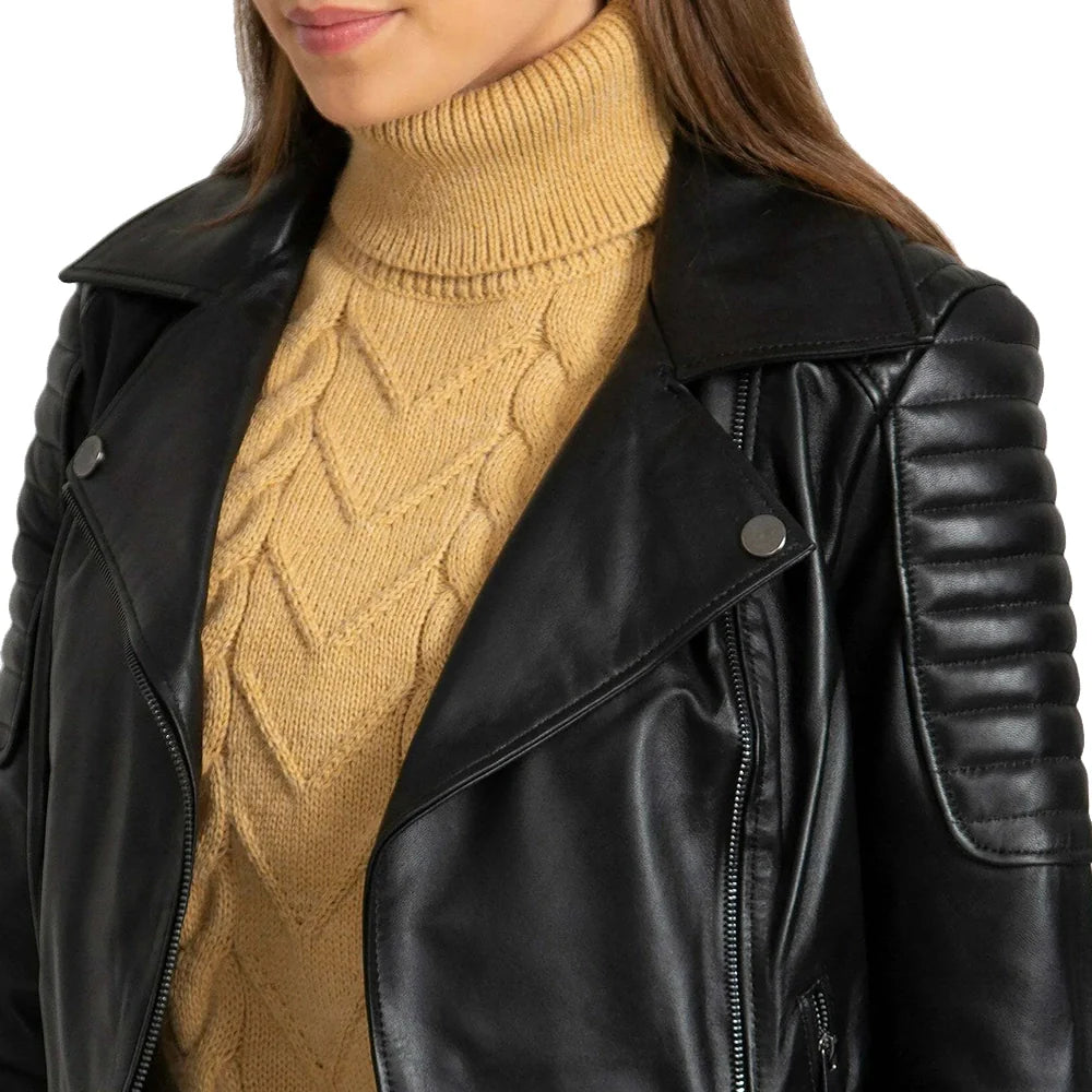 Black Leather Biker Jacket Womens