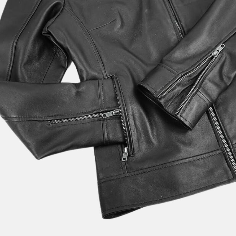 Black Leather Biker Cafe Racer Jacket Mens