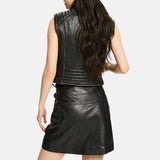 Black Womens Leather Biker Vest