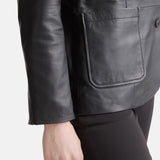 Black Lambskin Leather Two Button Blazer For Women's