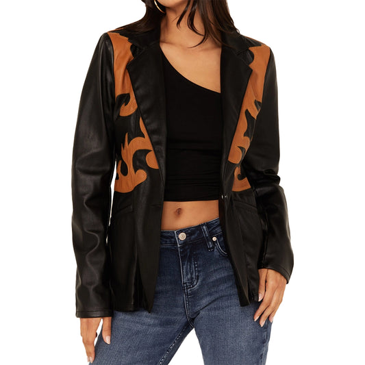 Rock & Roll Western Detailing Black Leather Blazer Women