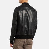 Black Bomber Leather Jacket For Mens