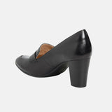 Black Leather Chunky Womens Loafers With Heels