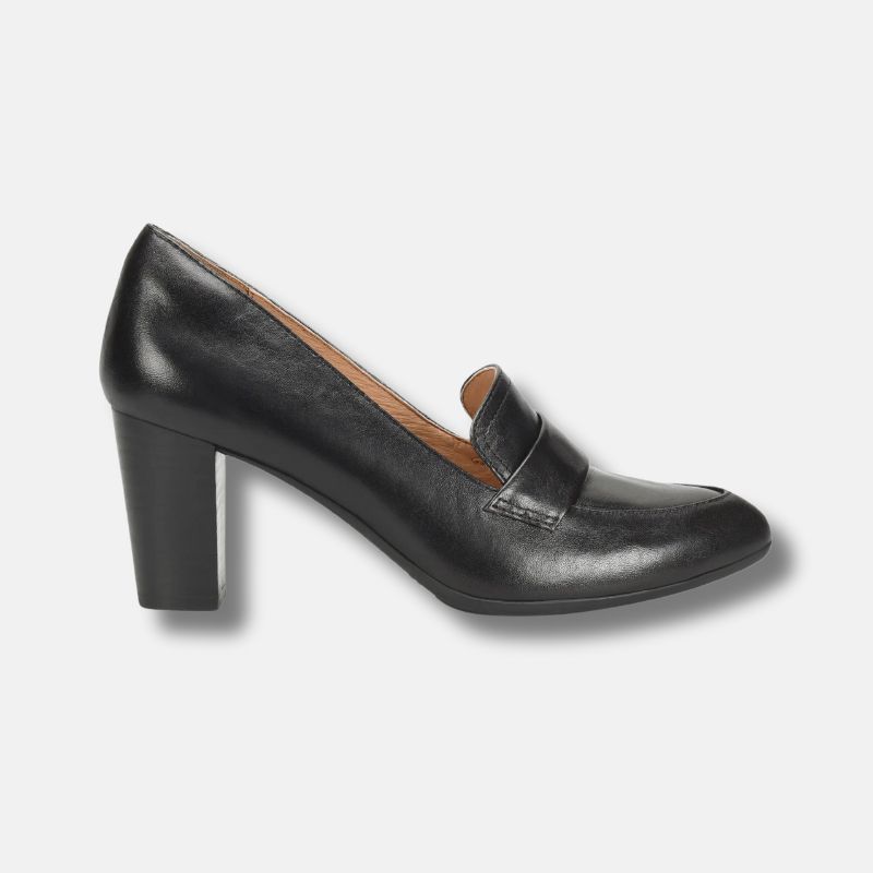 Black Chunky Heel Loafers Womens