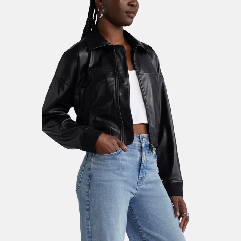 Black Cropped Bomber Jacket