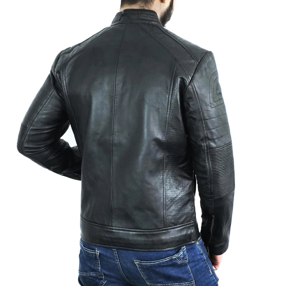 Men's Black Cafe Racer Leather Jacket