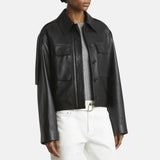 Shirt Style Women's Black Leather Jacket