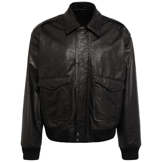 Black Leather Bomber Jacket Men