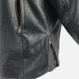 Black Leather Motorcycle Jacket With Armor For Men's