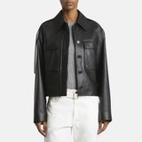 Black Leather Shirt Jacket Womens