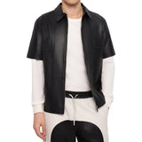 Lightweight Half Sleeves Black Leather Mens Shirt