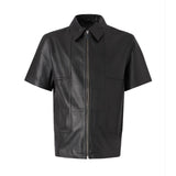 Lightweight Half Sleeves Black Leather Mens Shirt