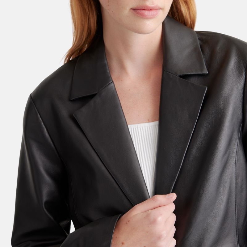 Long Black Leather Trench Coat Womens