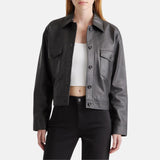 Black Leather Trucker Jacket Womens