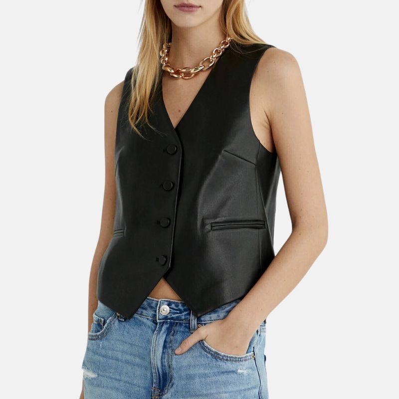 Black Leather Vest For Women