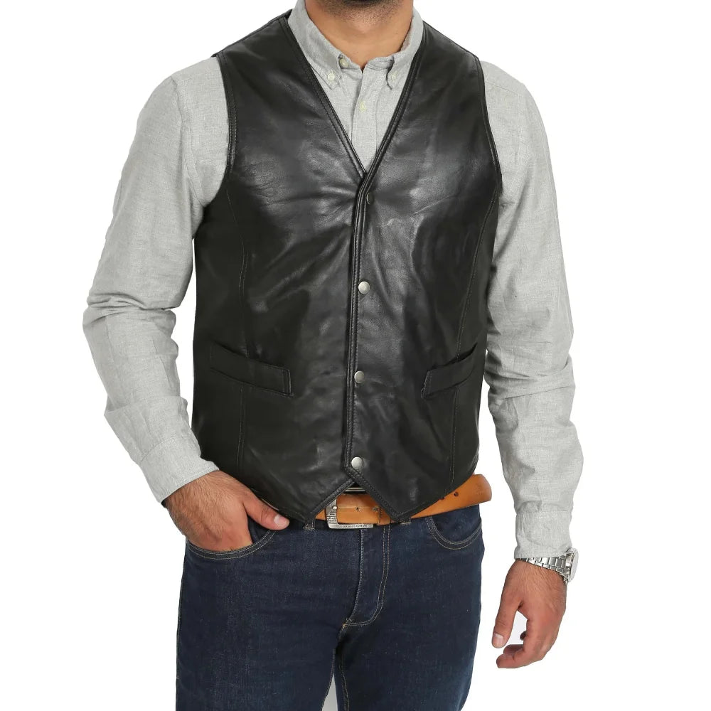 Mens Real Leather Traditional Waistcoat Biker Vest