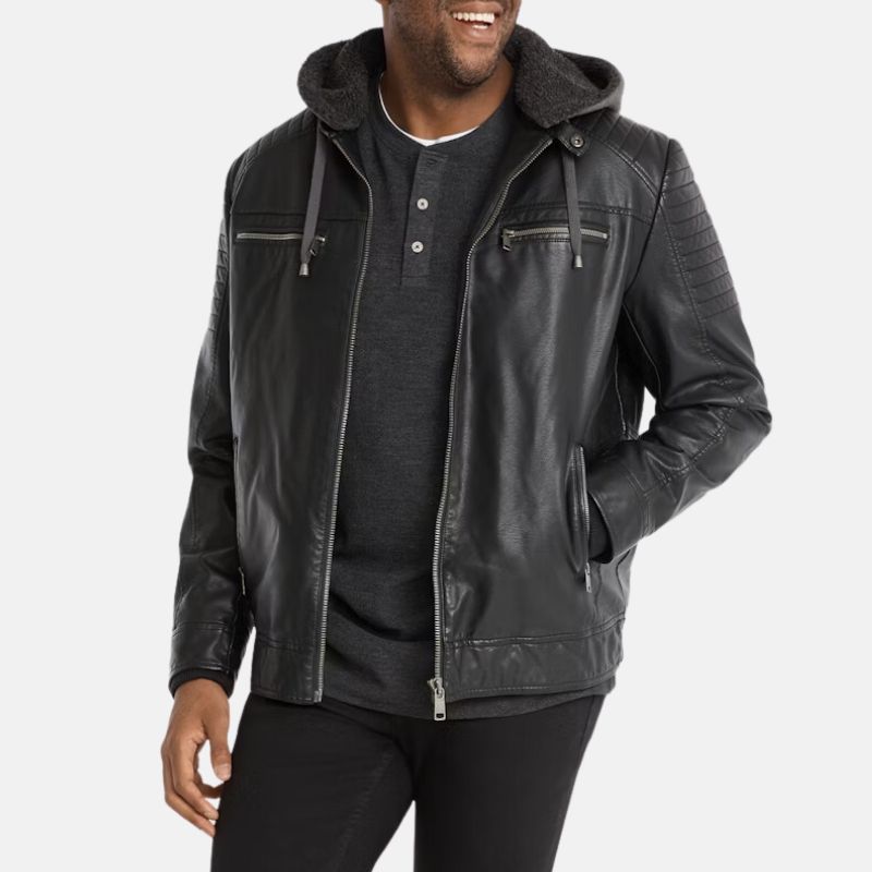 Mens Hooded Leather Jacket