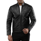 Men's Genuine Lambskin Black Cafe Racer Leather Jacket