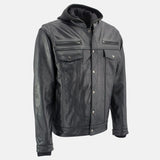 Black Mens Hooded Leather Jacket