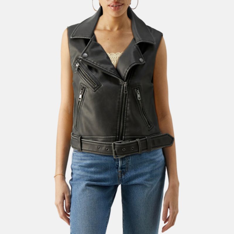 Black Motorcycle Leather Vest Womens