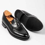 Mens Calf Leather Patent Leather Penny Black Loafer