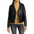 Black Quilted Leather Biker Jacket Women