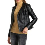 Black Quilted Leather Biker Jacket Womens