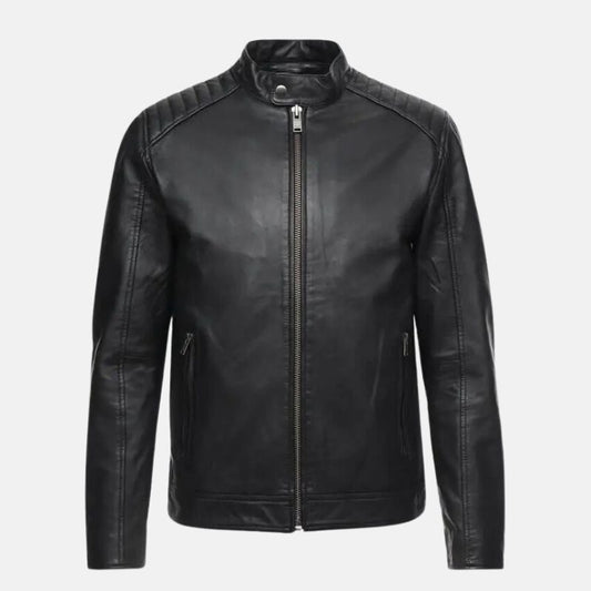 Mens Black Quilted Leather Moto Jacket