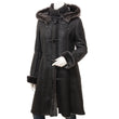 Women's Black Sheepskin Duffle Coat With Detachable Hood