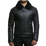 Men’s Sheepskin Fur Shearling Black Leather Jacket